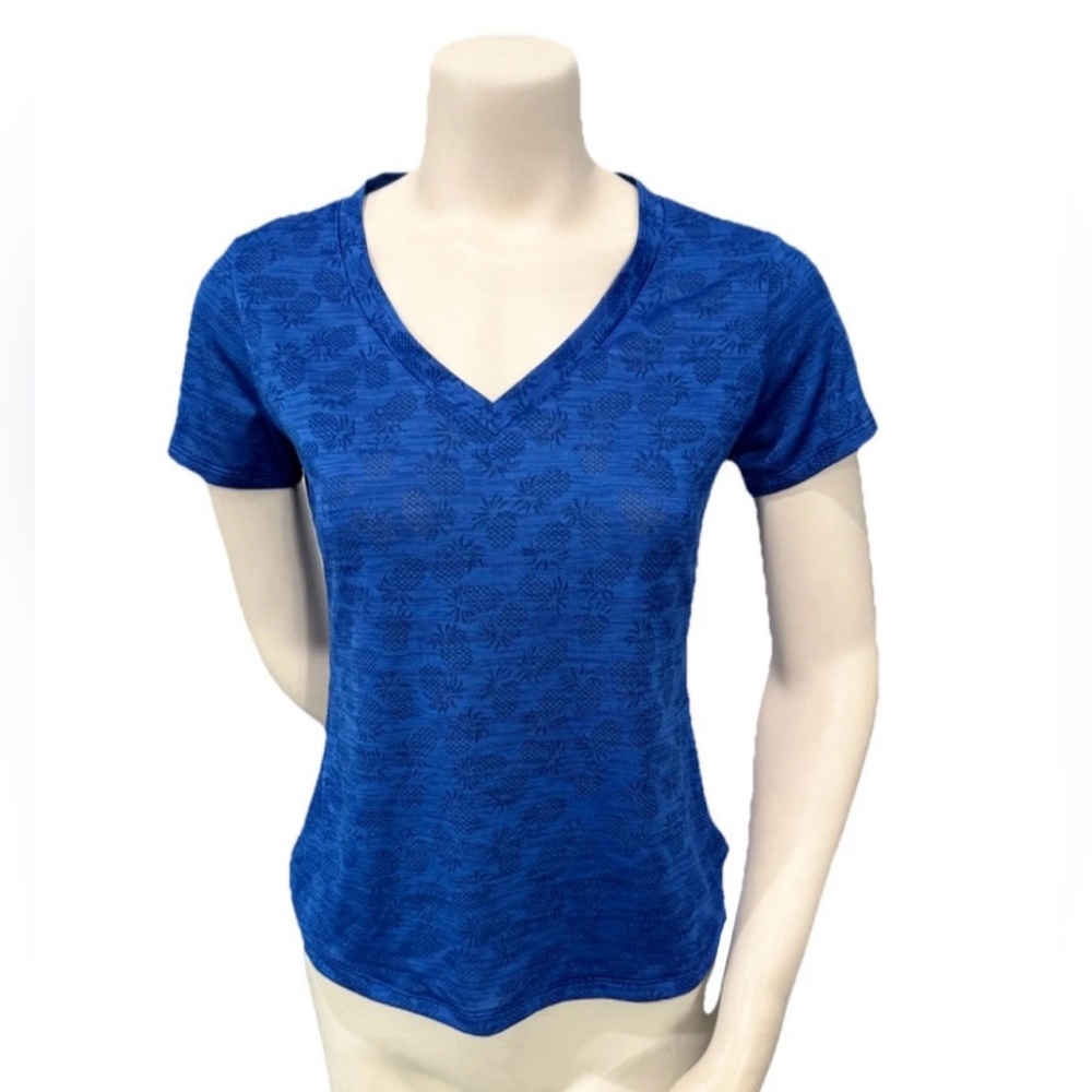 Tommy Bahama IslandZone Blue Pineapple V-Neck Performance Tee XXS